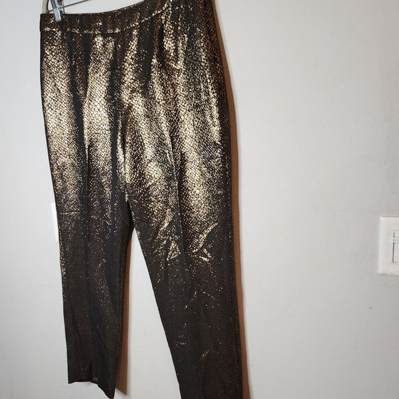 Anne Klein Shimmering Gold Metallic Black Snake Print Pants Size 12 - Picture 17 of 17